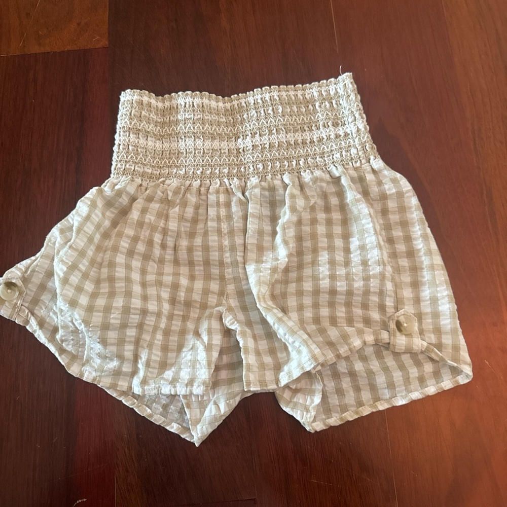 Rewash Beige Gingham High Waist Shorts